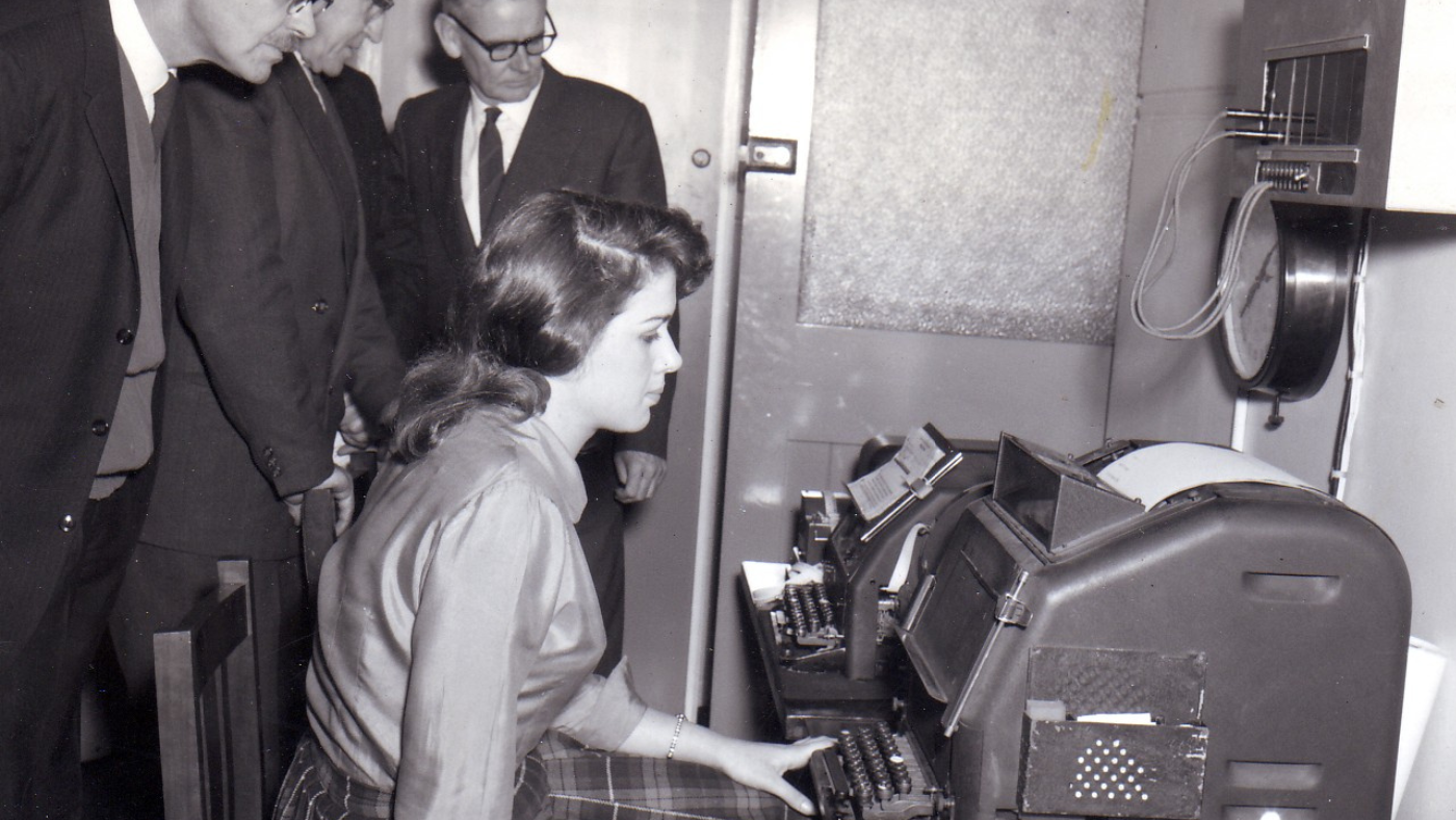 Black and white image of Signals demonstration at State Headquarters July 1960