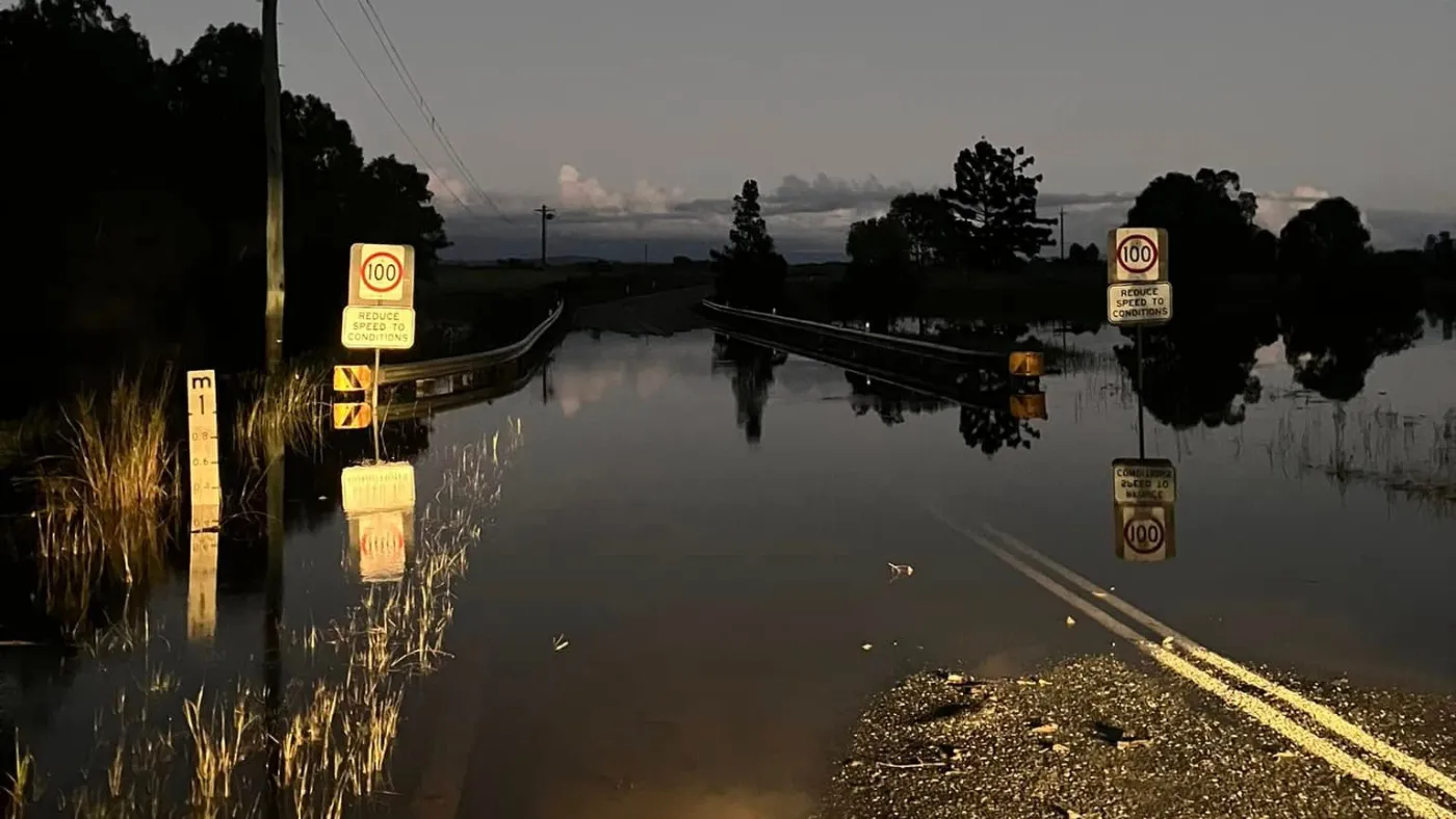 Coutts Crossing flooded road