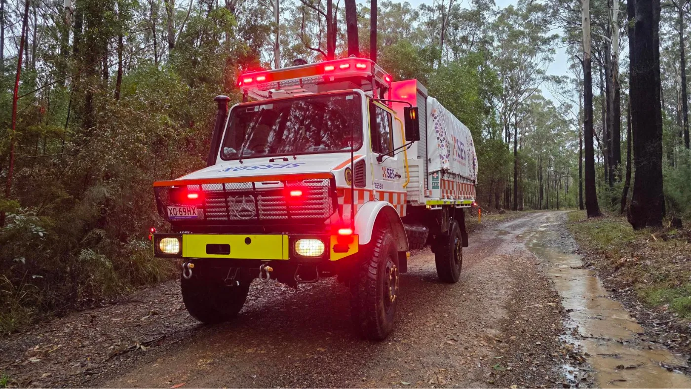 HCV on muddy roads in a forest area.