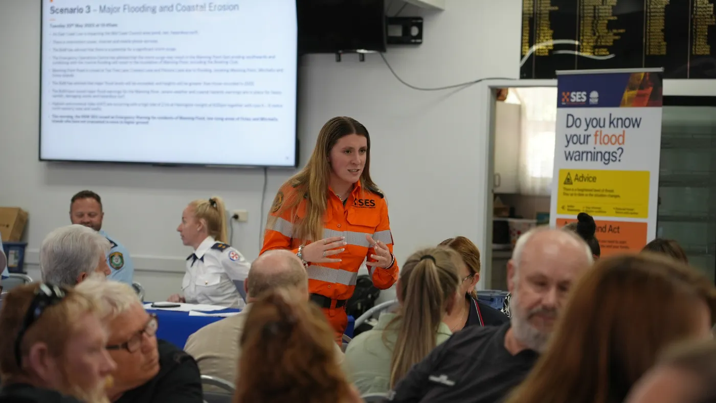 Community group during flood scenario for Manning Point