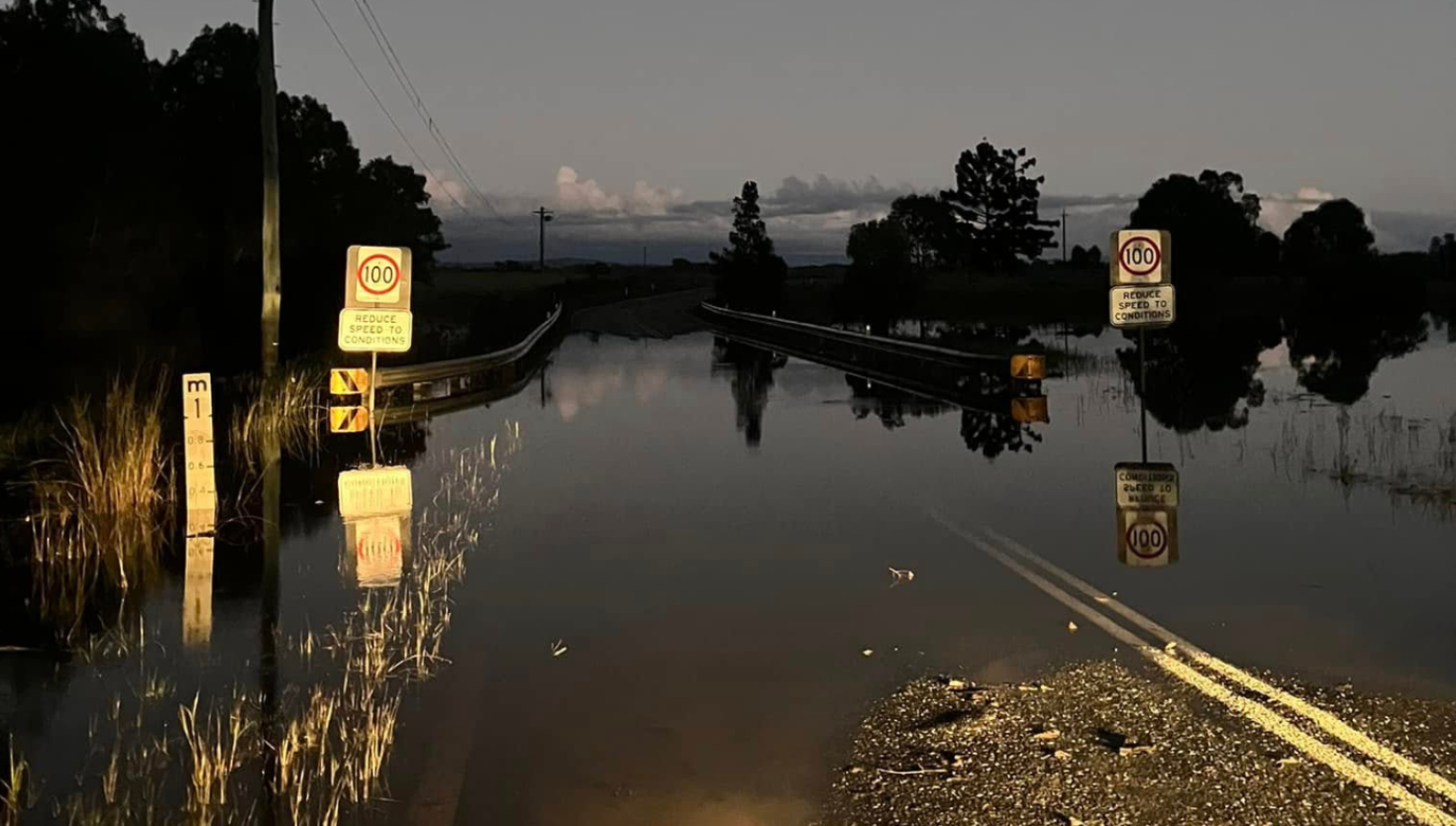 Coutts Crossing flooded road