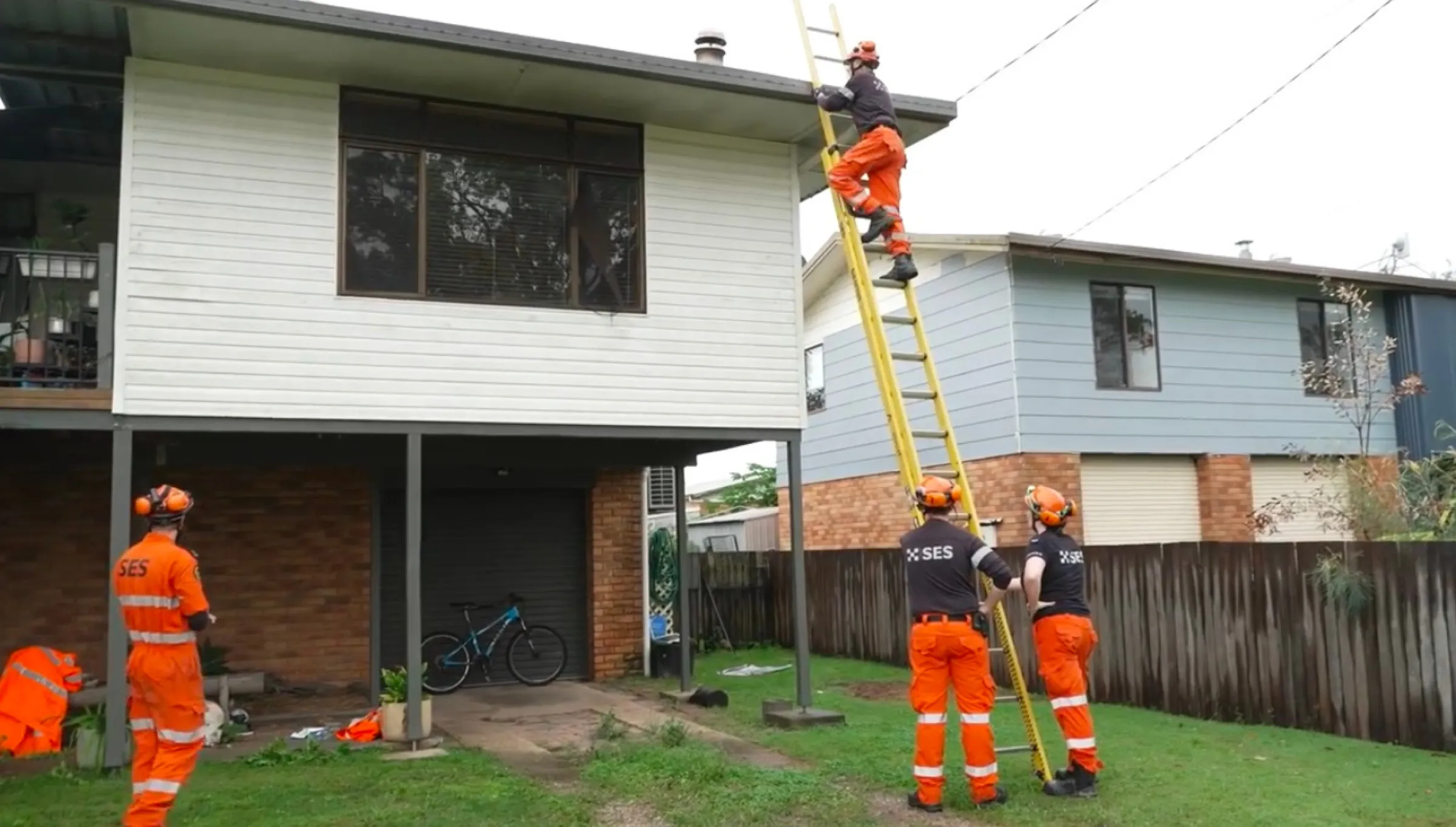 Crews attending roof job at Ulmurra Town, NSW