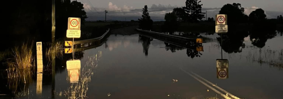 Coutts Crossing flooded road