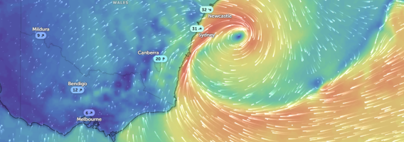 Damaging winds radar for 30 June, credit Zoom earth